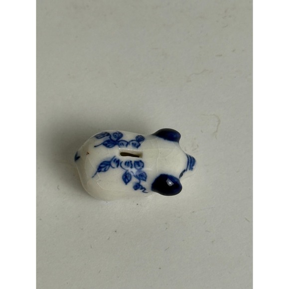 Micro VTG Ceramic Piggy Bank Blue White Delft Floral Collectible Dollhouse 1" - Picture 4 of 6